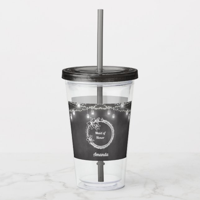 Black Maid of Honor Wedding Mason Jar Acrylic Tumbler (Front)