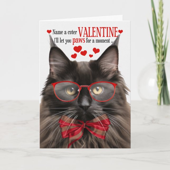 Black Maine Coon Cat Feline Humor Valentine's Day Holiday Card (Front)