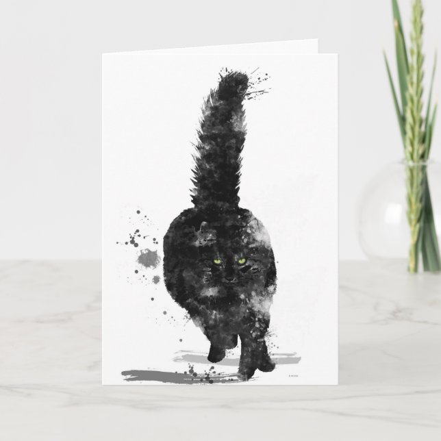 BLACK MAINE COON CAT - HOLIDAY CARD (Front)