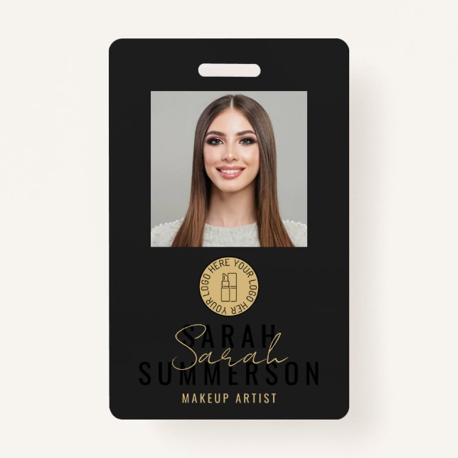 Black Makeup Artist Beauty Salon Employee ID Badge (Front)