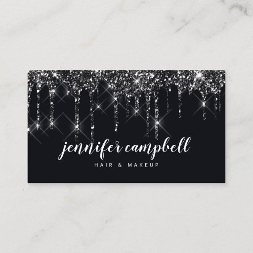 Customizable Black makeup artist hair stylist glitter drips business card