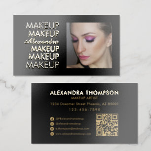 Black Makeup Photo Qr Code Social Icons Foil Spot Gloss Business Cards