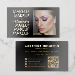 Black Makeup Photo Qr Code Social Icons Foil Spot Gloss Business Cards