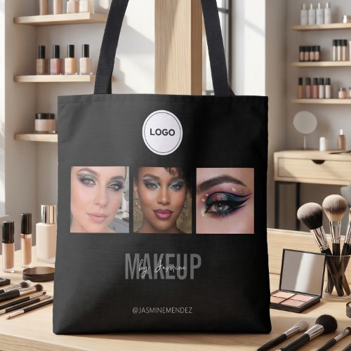 Black Makeup Studio Photo Collage Elegant Logo Tote Bag
