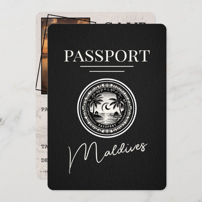 Black Maldives Passport Save The Date (Front/Back)