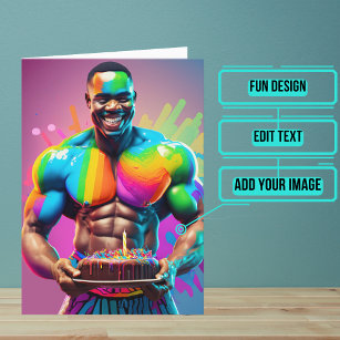 https://rlv.zcache.com/black_male_bodybuilder_gay_birthday_card-r_8a1art_307.jpg