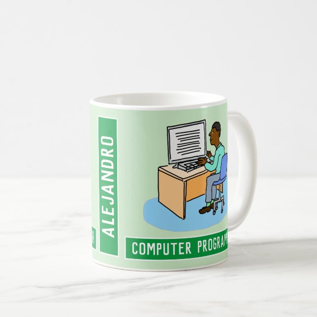 Black Male Computer Programmer With Name. Coffee Mug (Front Right)