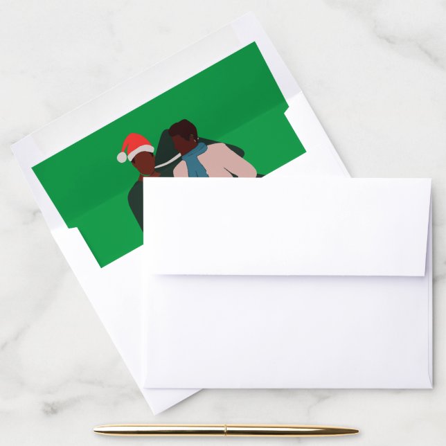 Black Male Couple Christmas Ceramic Ornament Envelope Liner (Desk)