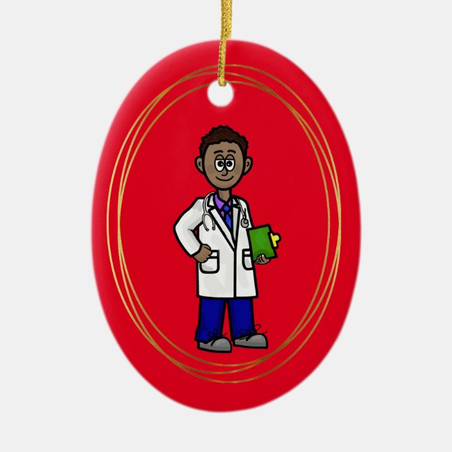 Black Male Doctor Christmas Ornament (Front)