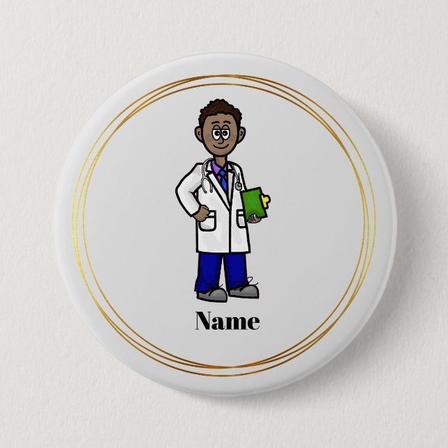 Black Male Doctor Name Button (Front)
