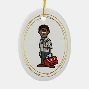 Black Male EMS Paramedic Christmas Ornament