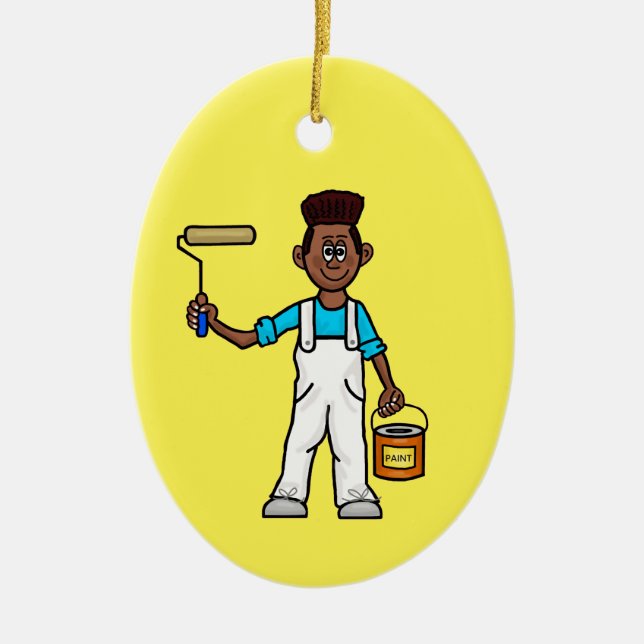 Black Male Painter with Roller Brush Ornament (Front)