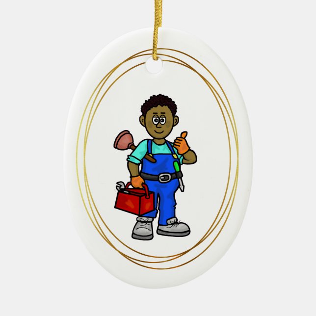 Black Male Plumber Christmas Ornament (Front)