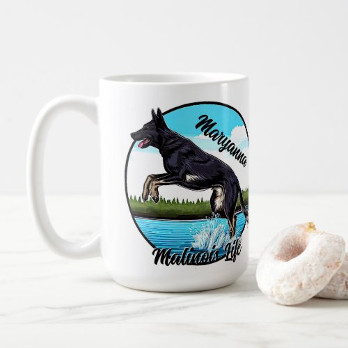 Black Malinois in Water Coffee Mug