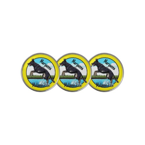 Black Malinois in Water Golf Ball Marker