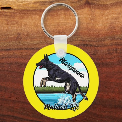 Black Malinois in Water Keychain