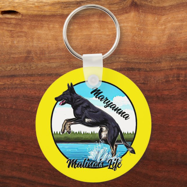 Black Malinois in Water Keychain (Front)