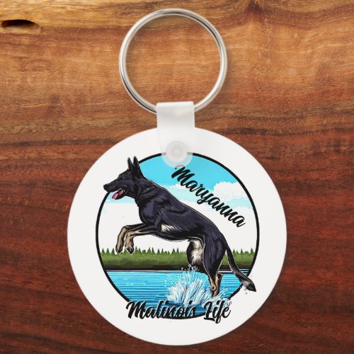 Black Malinois in Water Keychain