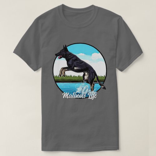 Black Malinois in Water T_Shirt