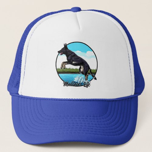 Black Malinois in Water Trucker Hat