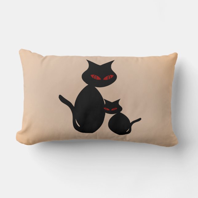 Black Mama and Kitten Cats Red Eyed Cat Pillow (Front)