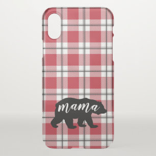 Black Mama Bear Red & White Plaid Flannel iPhone X Case