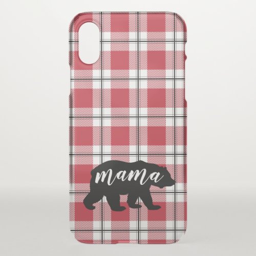 Black Mama Bear Red  White Plaid Flannel iPhone X Case