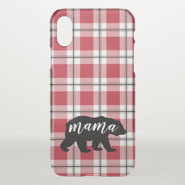 Black Mama Bear Red & White Plaid Flannel Uncommon iPhone Case (Back)
