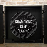 Black Man Cave Quote  Dart Board<br><div class="desc">Black Man Cave Quote Dart Board has a black and grey modern stripes design with an inspirational quote "Winners never quit" for those competitive players—perfect gift for him, your husband, or your father. Change the quote if you like with the "Personalize this template” section. Original artwork by Kardz Studio. If...</div>