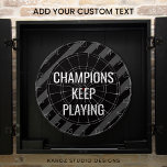 Black Man Cave Quote  Dart Board<br><div class="desc">Black Man Cave Quote Dart Board has a black and grey modern stripes design with an inspirational quote "Winners never quit" for those competitive players—perfect gift for him, your husband, or your father. Change the quote if you like with the "Personalize this template” section. Original artwork by Kardz Studio. If...</div>