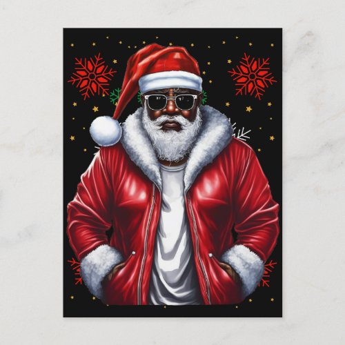 Black Man Melanin Christmas Santa Claus Ugly Xmas Holiday Postcard