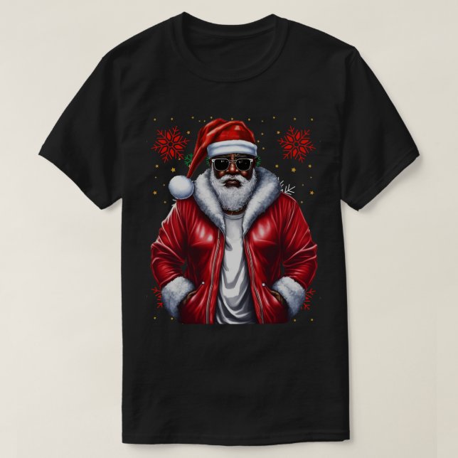 Black Man Melanin Christmas Santa Claus Ugly Xmas T-Shirt (Design Front)