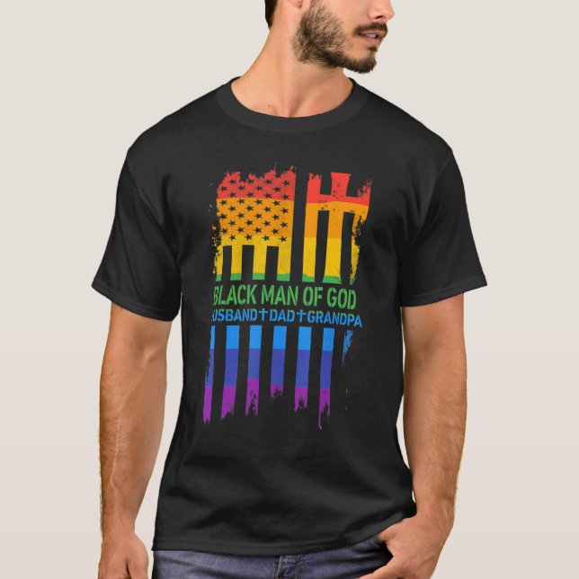Black Man Of God Dad Husband Lgbt Gay Pride Priest T-Shirt (Front)