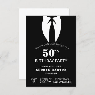 Black Man Suit Birthday Invitation