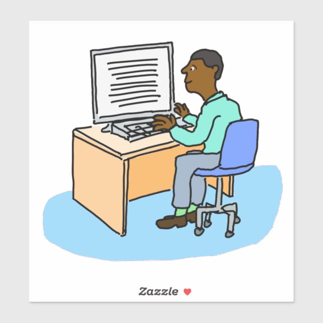 Black man working at a computer sticker (Sheet)