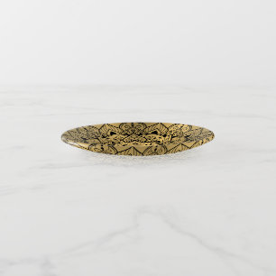 Black Mandala 2 Gold background Trinket Tray