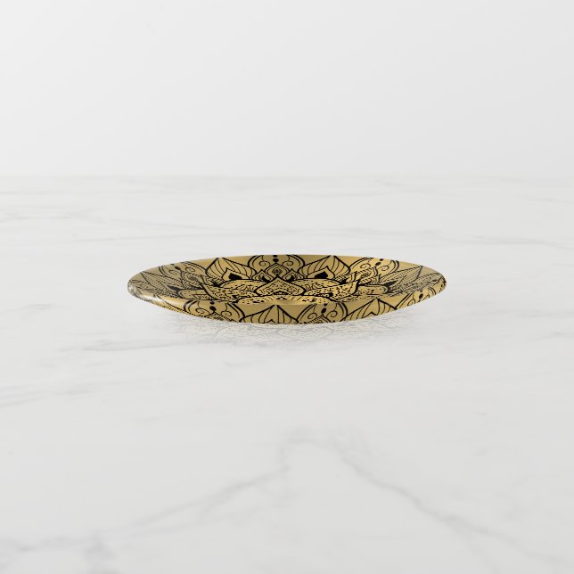 Black Mandala 2 Gold background Trinket Tray (Angled)