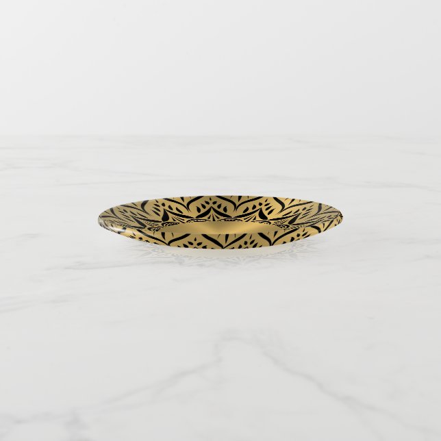 Black Mandala 3 Gold background Trinket Tray (Angled)