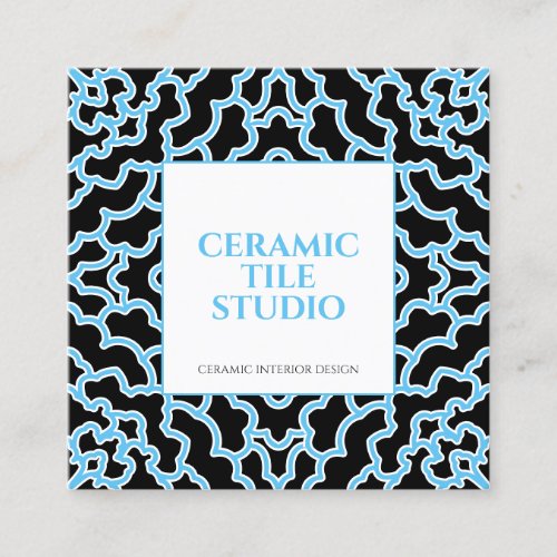 Black Mandala Blue Navy Seamless Mosaic Tile Square Business Card