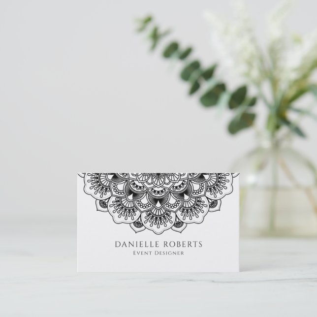Black mandala business card (Standing Front)