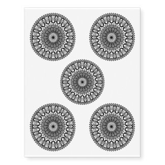 Black Mandala Circles and leaves Temporary Tattoos