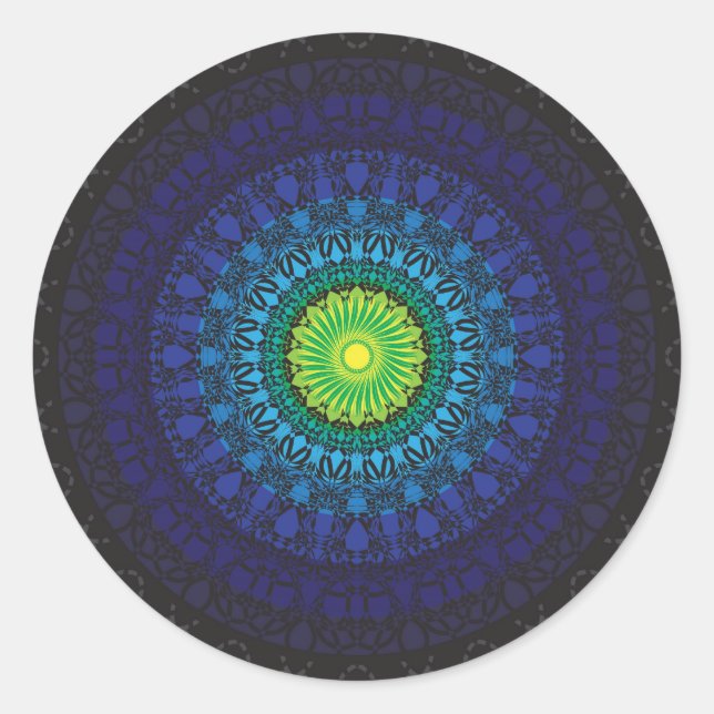 Black Mandala Design Classic Round Sticker (Front)