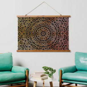 Black Mandala Elegant Trippy Psychedelic Hippie Hanging Tapestry
