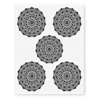 Black Mandala Emblem Round Temporary Tattoos