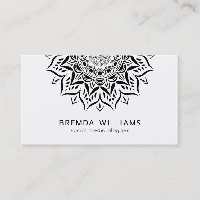 Black mandala hearts and swirls business card (Front)