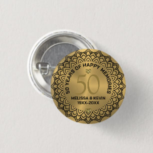 Black mandala on gold 50th wedding Anniversary Button