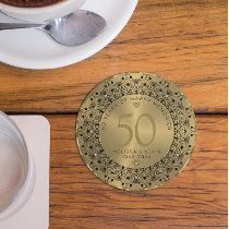 Black Mandala On Gold 50th Wedding Anniversary Coaster