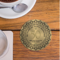 Black mandala on gold 50th wedding Anniversary Coaster