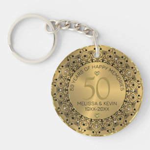 Black Mandala On Gold 50th Wedding Anniversary Keychain