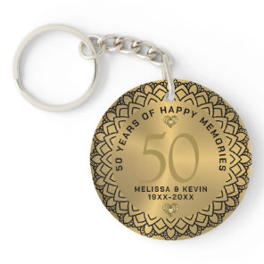 Black mandala on gold 50th wedding Anniversary Keychain